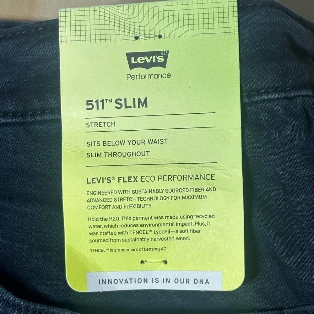 Levis 511 Jeans Slim Stretch Flex Eco Performance 58X 30 Black NWT‎